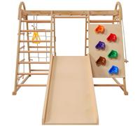 DDZJTPP Indoor Playground Jungle Gym for 2-10 Yrs Kids,Toddlers Climber Toys 7-in-1 with Slide, Rock Climb Wall,Monkey Bars, Wood &Rope Ladder, Climbing Rope & Wall and Gymnastic Ring