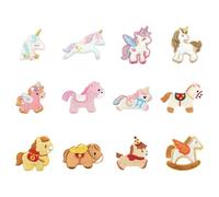 De 12 parches adhesivos bordados del año del caballo para decoración de fundas de teléfono con múltiples diseños, transferencias de fundas de teléfonos del año del caballo