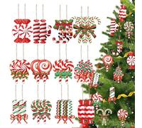 de, 24 Piezas de bastón de Colgantes de Madera para Colgar | Decoración de Menta Falsa de Navidad para Colgar - para Puerta, Pared, Mantel, hogar, Interior y Exterior, Corona