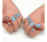 De 24 uñas postizas cuadradas de Blueberry Art, estilos dulces artificiales para mujeres, fiesta diaria de Valentín