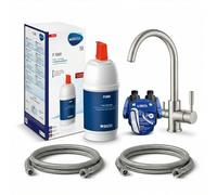 De 3 Vías de agua grifo Rainbow Acero Inoxidable Look + Brita Filtro de agua bajo mesa installationskit: Cartucho de filtro BRITA P1000, cabezal de filtro, cámaras de aire, válvulas de esquina