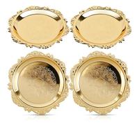 de 4 pcs bandeja dorada metal placa dorada joya redonda bandeja decorativa para servir platos de nuez pequeño bandeja bandeja retro bandeja para bebidas de comida decoración de la pared colgante(Oro)