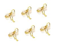 De 6 Elegantes Anillos de servilleta con Lazo de Perlas, Soportes de, decoración de de aleación para Fiestas de Boda, cenas, círculos curvos de Perlas