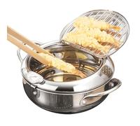 de acero inoxidable - Freidora de cocina con asa, sartén profunda | Control preciso de la temperatura del - Tapa extraíble - Olla freidora para uso doméstico con escurridor