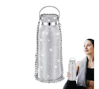 De Agua Con Purpurina - Aislada Con Diamantes De Imitación De 350 Ml, Vaso Espumoso De Acero Inoxidable Con Correa Para El Cuello | Ideal Como Vaso Personal Y Regalo Moderno.