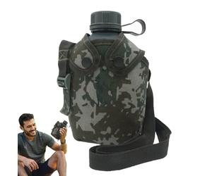 De Agua De Cantimplora, Aleación De Aluminio Espesada, 20x14x7cm | Aislamiento De Correa Para El Hombro Estilo Militar Retro 320 G: La Botella Para Exteriores De 1 Litro Es Ideal Para Viajes De Acampa