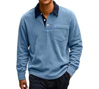 de Algodón para Hombres Casual de Pana para Hombre, Estilo Retro con Bolsillos abotonados y Colores surtidos, Nuevo Otoño e Invierno Camisetas de Algodón de Manga Larga para Hombres, azul, XXL
