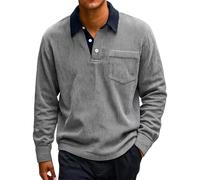 de Algodón para Hombres Casual de Pana para Hombre, Estilo Retro con Bolsillos abotonados y Colores surtidos, Nuevo Otoño e Invierno Camisetas de Algodón de Manga Larga para Hombres, gris, XXL