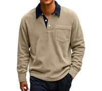 de Algodón para Hombres Casual de Pana para Hombre, Estilo Retro con Bolsillos abotonados y Colores surtidos, Nuevo Otoño e Invierno Camisetas de Algodón de Manga Larga para Hombres, caqui, XXL