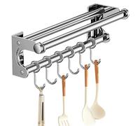 de almacenamiento en riel de herramientas - Soporte de pared para utensilios de cocina | Soporte para cúter de acero inoxidable con ganchos | Guía de cocina sin perforación para cúter,