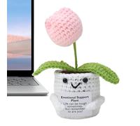 de Apoyo Inspirador | Tulipán de Ganchillo Hecho a Mano Soporte Flor Pot Muñeca Emocional de Punto | Regalo de curación Ornamento para Mesa de Coche Día de la Madre Pieza terminada
