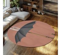 de área redonda con estampado paraguas surrealista antideslizante lavable Alfombra rosa arcilla terracota Rene Magritte piso circular franela para sala estar dormitorio comedor oficina en casa 80cm