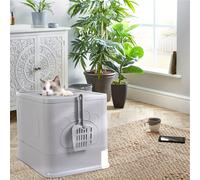 de arena cerrada para gatos, cajas de arena con entrada frontal y superior, bandeja de arena extraíble con masajeador, pala para arena, para gatitos, diseño desmontable
