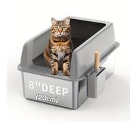 de Arena para Gatos de Acero Inoxidable con , XL Extra Grande, Recinto para Gatos Grandes con Lados Altos y Pala, Fácil de Limpiar, Bandeja de Metal, Inodoro Antiderrames y Sin Olores