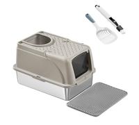 de arena para gatos de metal XL con abatible, antiescape, entrada, para casa, beige