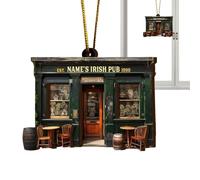 De Barra Irlandesa,Ornamento De Pub Irlandés | de Madera para árbol de Navidad Decoración de Pub irlandés | Verdes de Irlanda, Exquisito Adorno Festivo de Vista Trasera para Puerta Delantera, Ventana