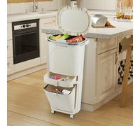 de Basura de Cocina de 11 Galones/42L con , Bote de Basura de 3 Niveles con 2 Cubos Extraíbles, Cajón, Pedal y Ruedas, de Basura Vertical, Contenedor de Residuos para Sala, Cocina y Baño