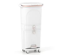 de Basura de Cocina de 42L con | Contenedor de Basura de 3 Capas con 2 Cubos Extraíbles, Cajón, Pedal y Ruedas, Bote de Basura Vertical, POWERSTONE, Plástico, con Ruedas, No Necesita Electricidad