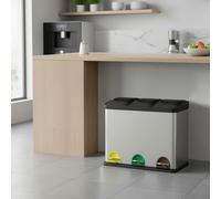de basura triple de cocina de 45L para reciclaje, papelera, separación de residuos para cocina, con , plateado y