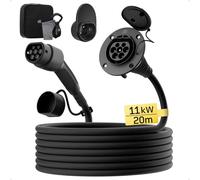 dé Cable Alargador de Carga para Coche Electrico Tipo 2 [20m, 11kW, 16A] Cable de Carga Trifásico 400V, con Clasificación IP54, Compatible con Todos Los BEV y HPEV IEC62196-2, con Bolsa de Transporte