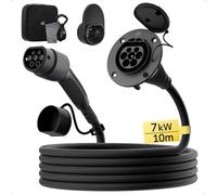 dé Cable Alargador Tipo 2 para Coche Eléctrico Tipo 2 [10m, 16A, 7,4kW] - Compatible con 3,68kW/7,4kW, Monofásico 230V, IP54, para BEV/PHEV IEC62196-2, con Bolsa de Transporte
