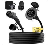 dé Cable Alargador Tipo 2 para Coche Eléctrico Tipo 2 [15m, 16A, 7,4kW] - Compatible con 3,68kW/7,4kW, Monofásico 230V, IP54, para BEV/PHEV IEC62196-2, con Bolsa de Transporte