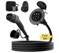 dé Cable Alargador Tipo 2 para Coche Eléctrico Tipo 2 [5m, 16A, 7,4kW] - Compatible con 3,68kW/7,4kW, Monofásico 230V, IP54, para BEV/PHEV IEC62196-2, con Bolsa de Transporte