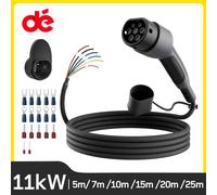 dé Cable de repuesto Tipo 2 Wallbox 11kW, Cable de carga trifásico 16A para vehículo eléctrico, extremo abierto 5m 7m 10m 15m 20m 25m opciones 11kW10M Cable