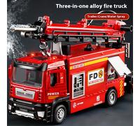 de camión de bomberos de rescate de emergencia simulado de aleación fundida a presión con escalera y ganchos dobles, puertas que se abren, pieza de exhibición coleccionable, para regalar