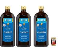 De Cecco Aceite de Oliva Extra Virgen Classico - Extraído en frío, sabor equilibrado para cocina y ensaladas, botella de cristal oscuro 3 x 1 L, ideal para refinar, freír y marinar + Polpa italiana