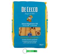 De Cecco Pasta Mezzi Rigatoni nº 26, 100% pasta italiana, paquete de 500 g + llavero Beni Culinari gratuito