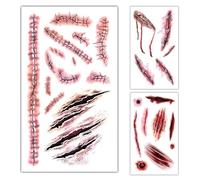 de cicatrices y heridas para fiestas: tatuajes realistas de lesiones falsas, maquillaje corporal temporal, diseño de rasguños de sangre en 3D | Decoraciones de disfraces de Halloween para mu