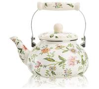 de cocina con silbato, estilo retro floral, de porcelana esmaltada, 2,5 l, color agua, ideal para decoración del hogar, cocina, inauguración de la casa o boda (A)