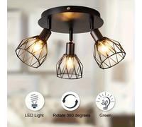 de Cocina Montadas en el Techo, con Pantalla de Hierro de Tres Vías, Ideales para Cocinas Rústicas, Restaurantes, , Pasillos, etc. (Excluye Bombillas E14)