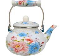de cocina silbante de 2.6 cuartos con esmalte floral, esmaltada de acero esmaltado con asa de cerámica para decoración del hogar y la cocina.