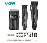 de cortadora y recortadora de pelo eléctrica para hombre VGR cuchillas de cerámica intercambiables, opera a altas velocidades con 9000 RPM, una cortadora de pelo profesional con pantalla LCD.