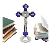 de cruz de Cristo Jesús, estatua de crucifijo de metal de aleación de zinc con base, decoración detallada de escritorio para el hogar, oficina, altar y coche, regalo religioso inspirador para