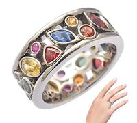 de - de dedo inquieto de circonita colorida, banda de acero inoxidable, joyería giratoria de, anillos giratorios para aliviar el estrés | Regalo relajante para mujer