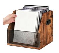 de discos portátil, organizador de álbumes retro de madera, soporte de almacenamiento de 14 pulgadas con asa de transporte, de escritorio de madera, organizador de decoración del hogar con