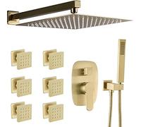 de Ducha, baño montada en la Pared Cuerpo de latón Cepillado de 10-12 Pulgadas de Grifo de Ducha de Lluvia con 6 pcs Sprays Jets Conjunto de Chalecos, Ducha de Lujo, 10 Pulgadas