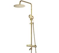 de Ducha de Lluvia termostática Dorada de Ducha de 8 Pulgadas Juego de Grifo de Ducha de Pared colección de Ducha de Ducha montado en la Pared Ducha de Lluvia con Ducha de Mano, Cabezal de Ducha,