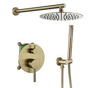 de Ducha de Oro Cepillado Juego de Grifo de Ducha Oculto con pulverizador portátil y Ducha de Lluvia Combo Combinado de la bañera de Mango de un Solo Mango y un Kit de Adornos con Caja incrustada, 12