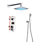 de Ducha Media LED LED LED Ducha Juego de Grifo de Ducha de una Sola manija de baño Mezcladoras de Ducha cromada de baño Válvula de mezcladora de Caja Oculta, 2 Maneras de 12 Pulgadas
