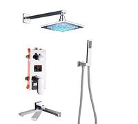de Ducha Medro Media LED LED Ducha Juego de Grifo de Ducha de un Solo Mango de baño Mezcladores de Ducha cromados de baño Válvula de mezcladora de Caja Oculta, 3 Maneras de 10 Pulgadas