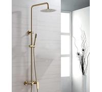 de Ducha Muro montado en la Pared Gray Hot Cold Brass Diverter Taps de Ducha de baño con Cabezal de Ducha de Lluvia de 8-10 Pulgadas y espectáculo de Manos, Ducha de Lujo, Oro Cepillado, 8 Pulgadas