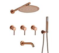 de Ducha Oculto 3 Funciones de Grifo de Ducha Conjunto Combinado de Ducha de Oro Rosa colección Redonda de 10 Pulgadas bañera de Ducha de Lluvia y Kit de Adorno de Ducha con pulverizador de Mano,