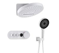 de Ducha Termostático de Grifo de Ducha con Pantalla LED Digital Mezcladora de Lluvia Combo Combo Combo de Ducha montada en la Pared con 12 Pulgadas Cabeza de Ducha de Lluvia, Ducha de Mano, Ducha de