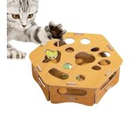 de Enriquecimiento con Rascador y Puzle para Gatos,Juguete de Enriquecimiento de Madera - Rascador Interactivo De Uñas para Gato con 3 Bolas Campana - el Aburrimiento Ejercita y Uñas
