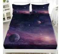 De EnsueñO Cielo Estrellado Constelaciones Juego de Ropa de Cama 3 Piezas para Cama de Soltero 90x190 cm PúRpura Sábana Ajustable Suave y Transpirable, Hipoalergénica, Cómoda, Microfibra, Lavable