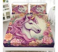 De EnsueñO Unicornio Flores NiñA Sábana Bajera Ajustable 160x200x30cm, Transpirable Tacto Suave Sábana, Rosa Sábana Bajera Alta Comodidad Juego De Cama para Cama Matrimonial